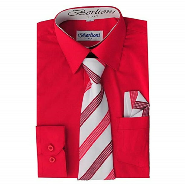 Boys Dress shirt and tie combo set by Berlioni Italy 19 colors sizes 2-14 